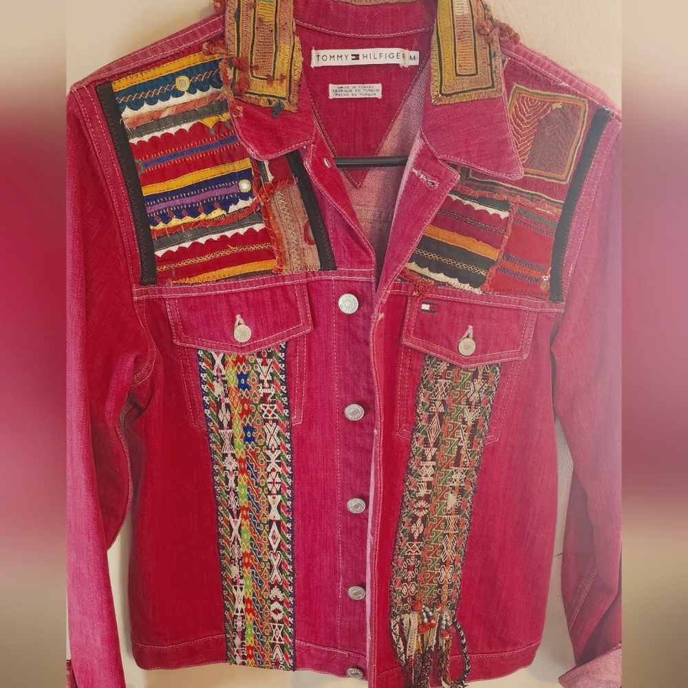 Handmade Embellished Tommy Hilfiger Pink Denim Jacket